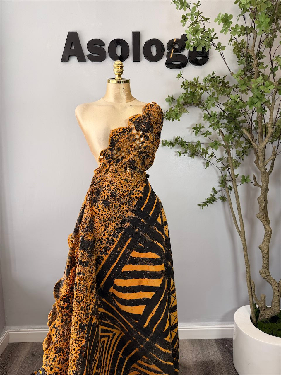 Yellow Batik Adire Cotton Lace