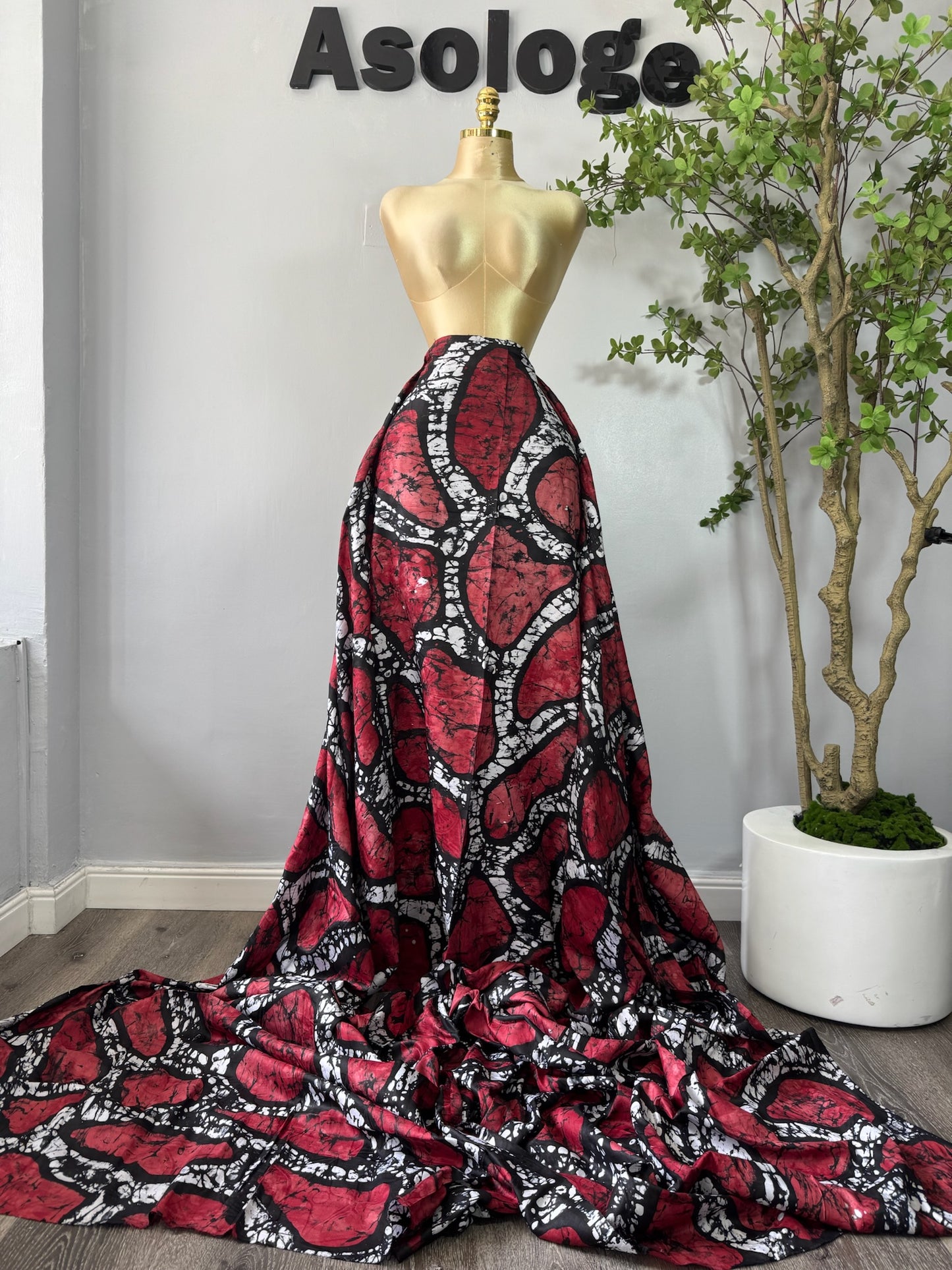 Red Blocks Adire Brocade
