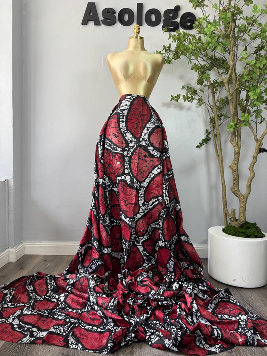 Red Blocks Adire Brocade