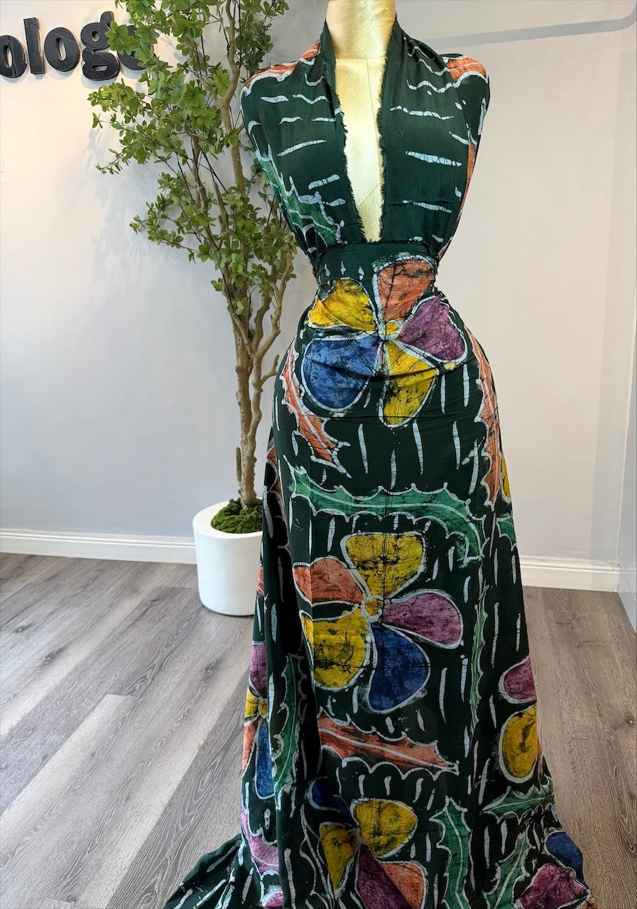 Green shape Adire Crepe