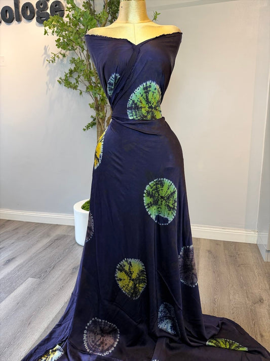 Dark Army Patterned Adire Silk