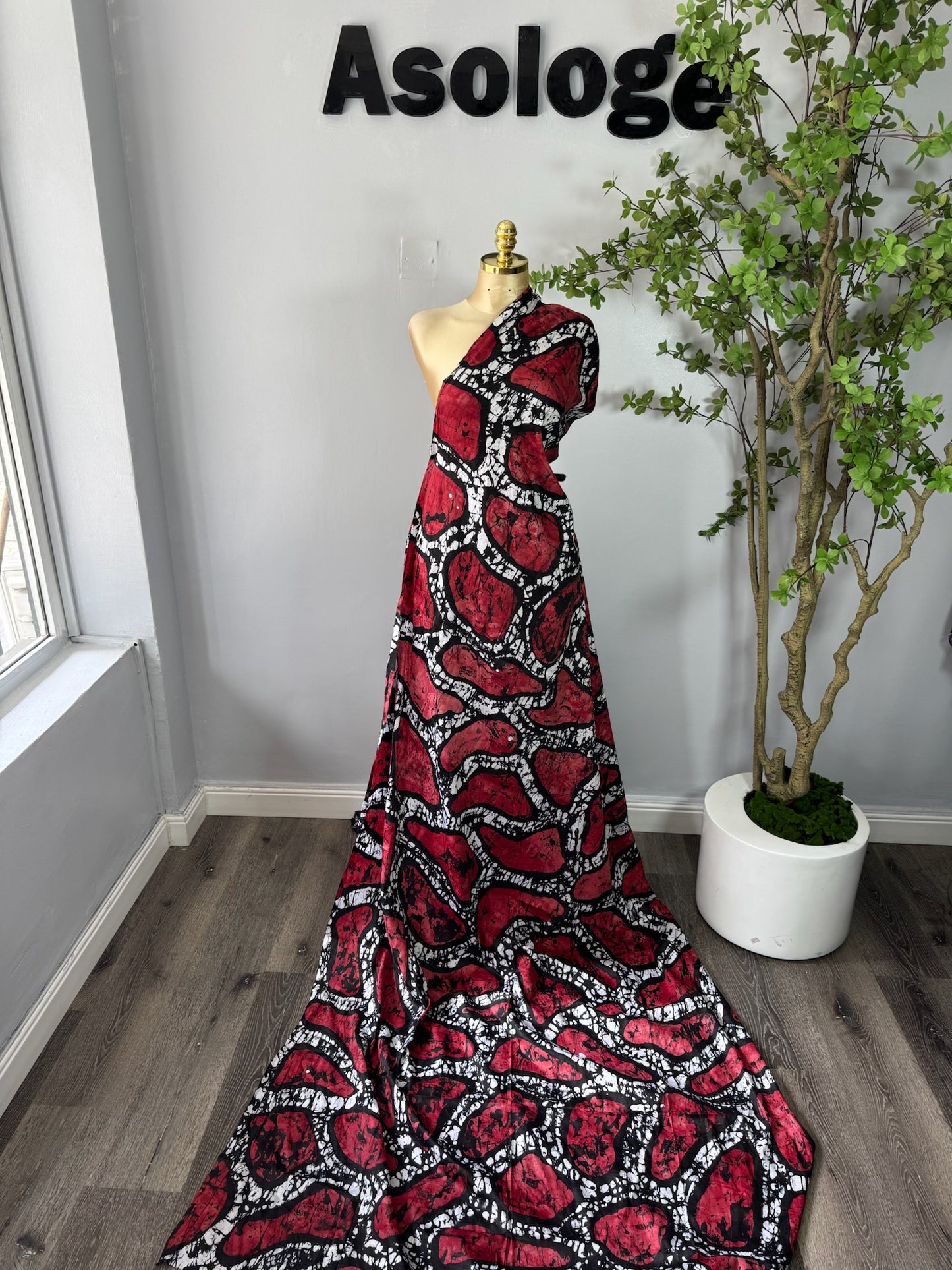 Red Blocks Adire Brocade