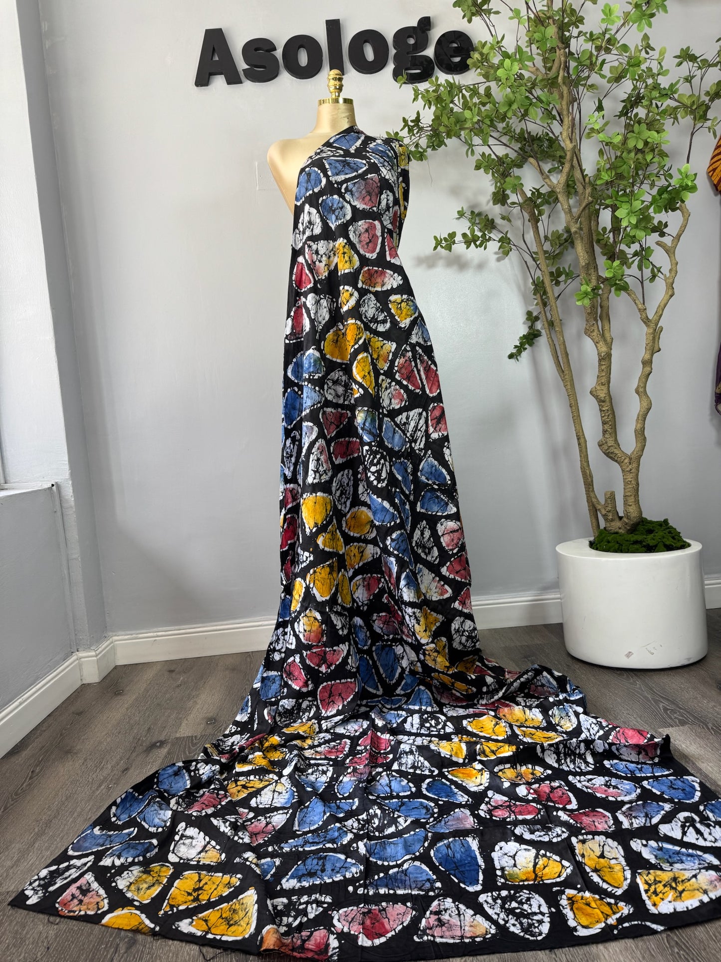 Red Blocks Adire Brocade