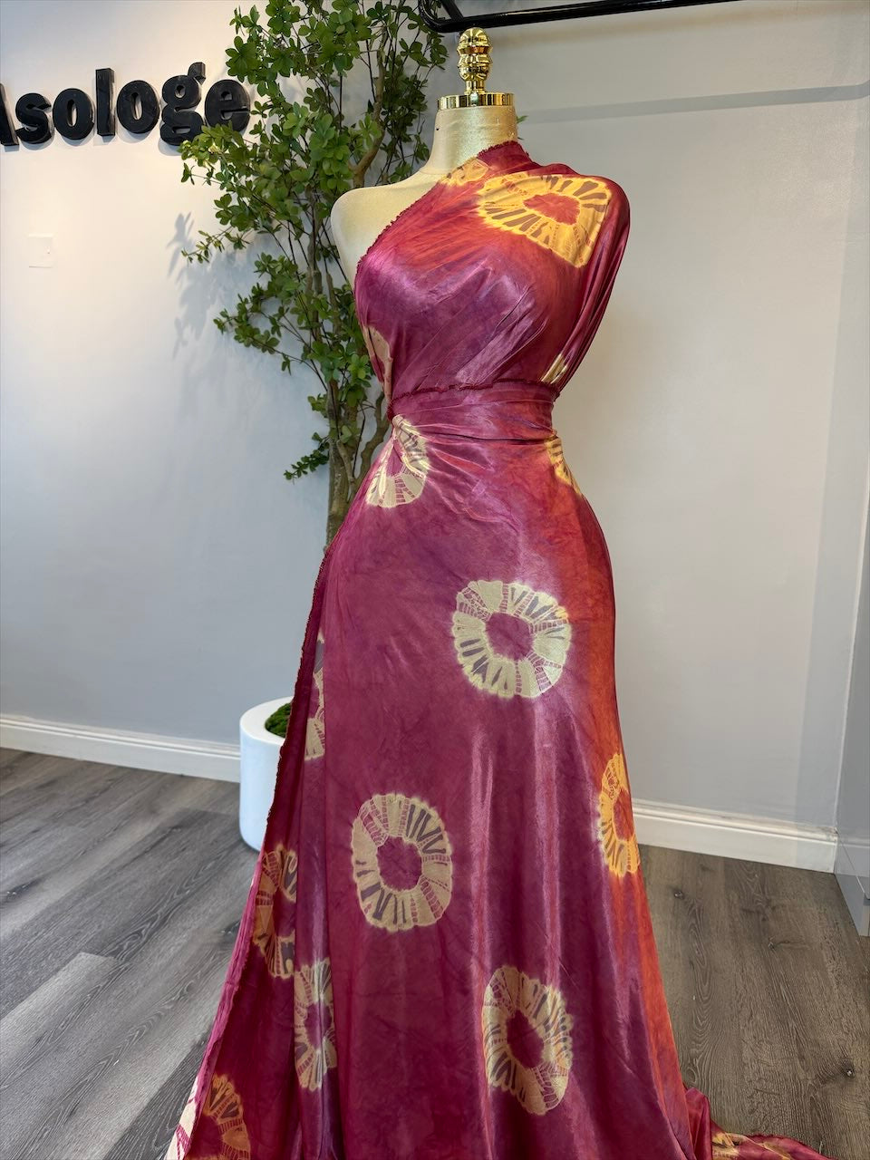 Pink circles Adire silk