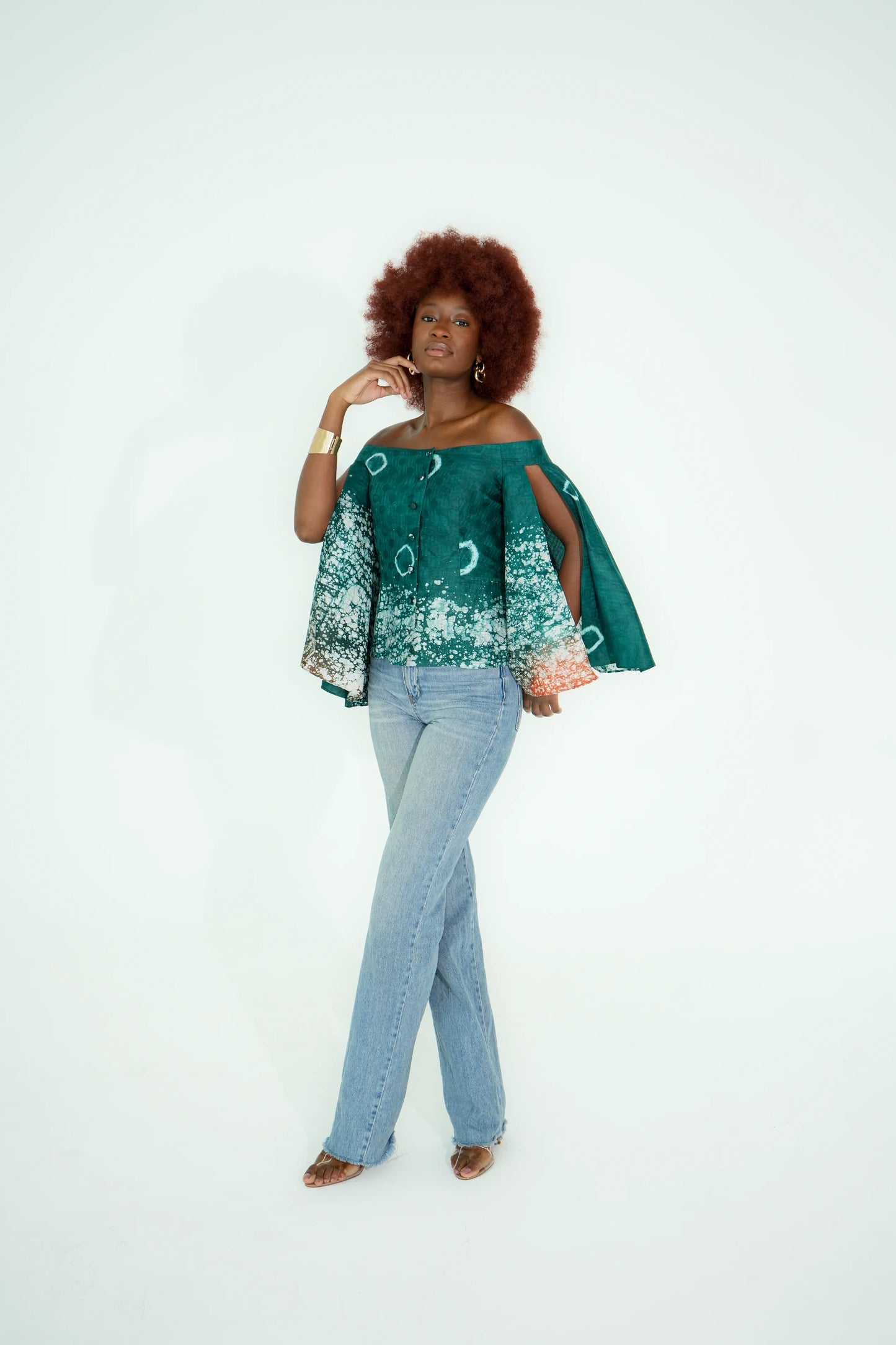 Off-shoulder flare top