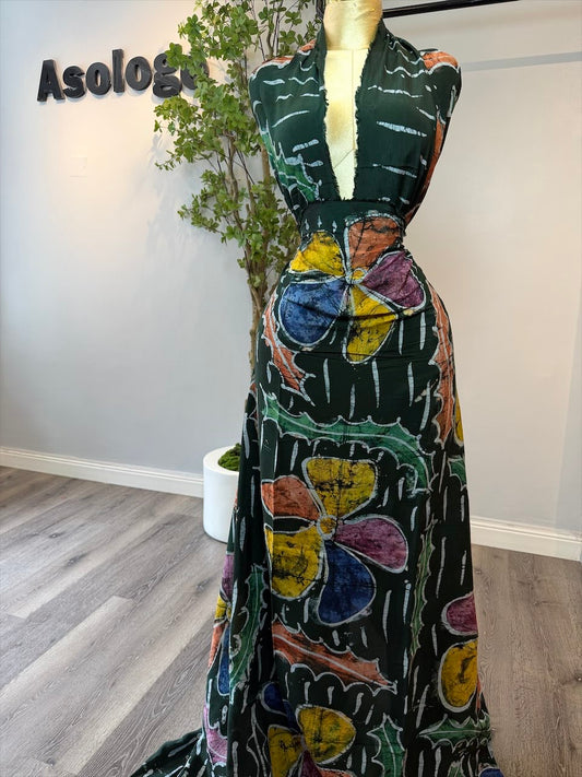 Green shape Adire Crepe