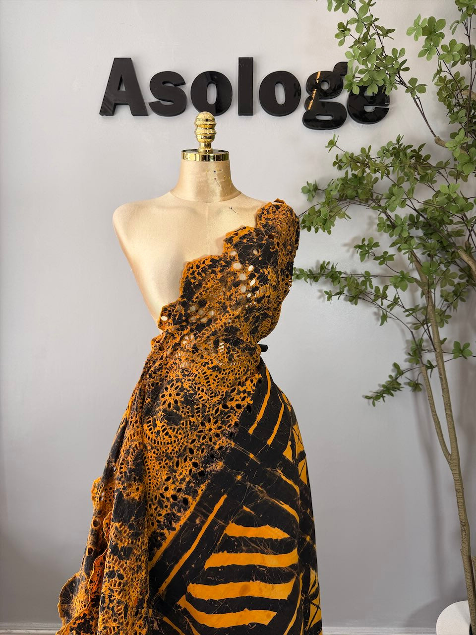 Yellow Batik Adire Cotton Lace