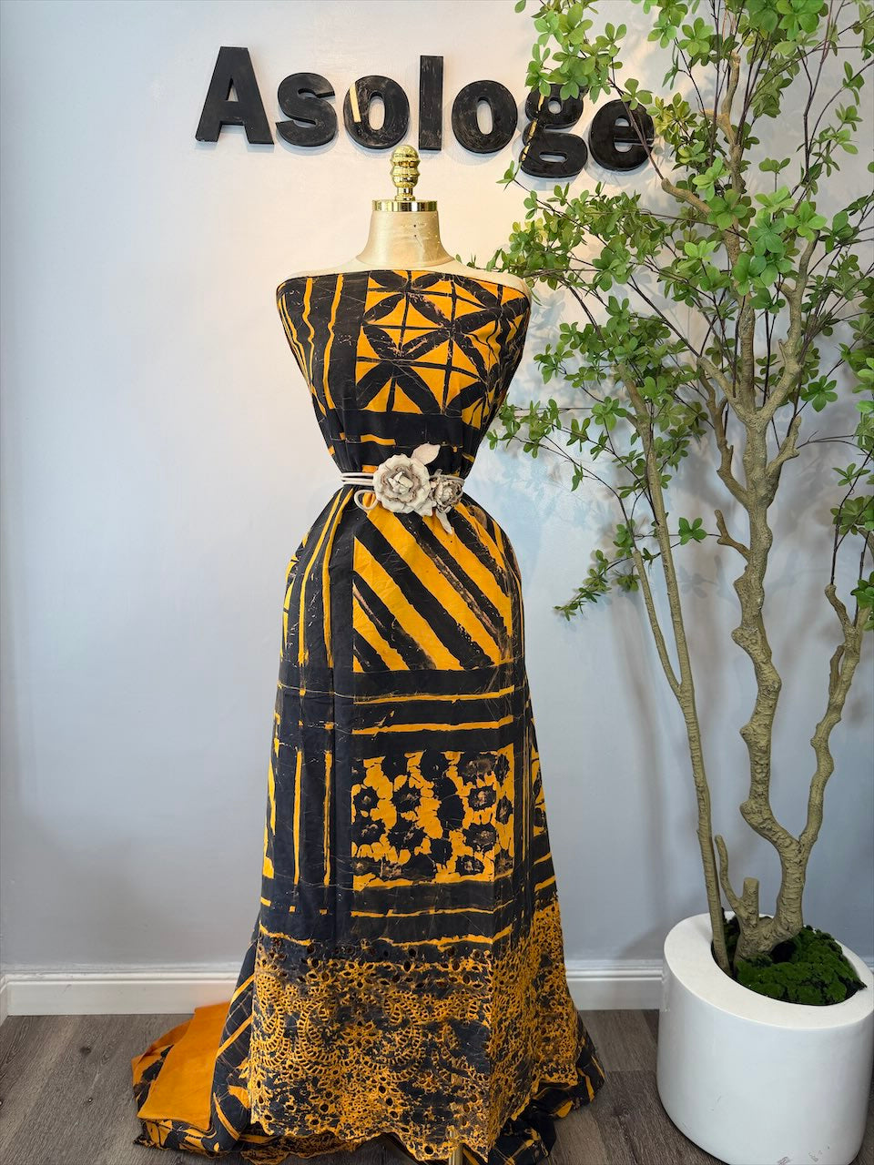 Yellow Batik Adire Cotton Lace