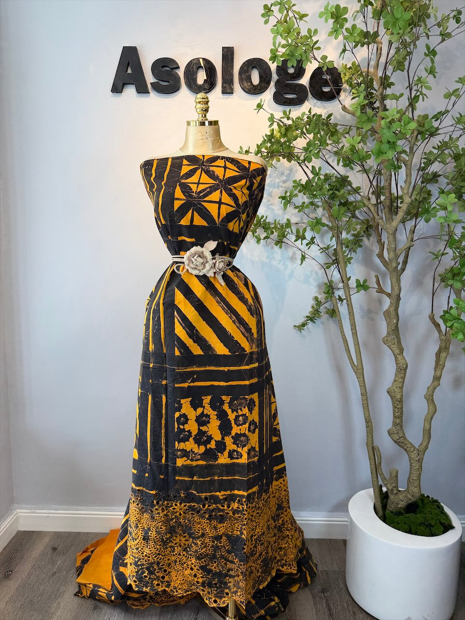 Yellow Batik Adire Cotton Lace