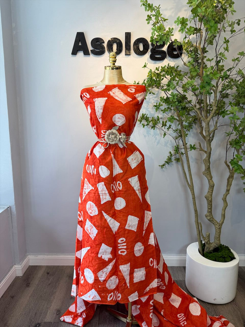 Orange Shapes Adire Brocade
