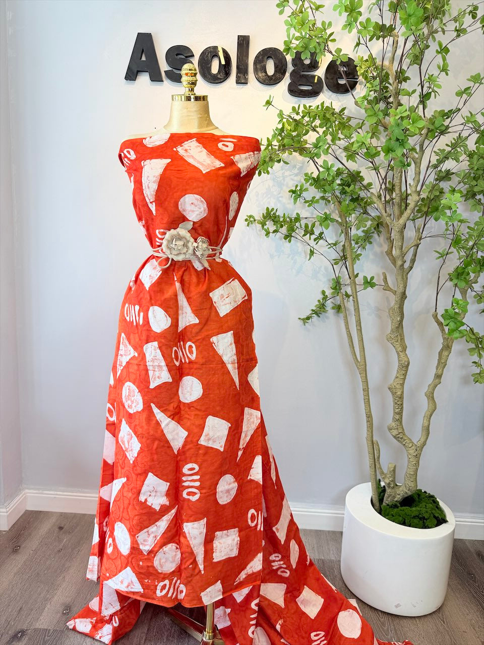Orange Shapes Adire Brocade