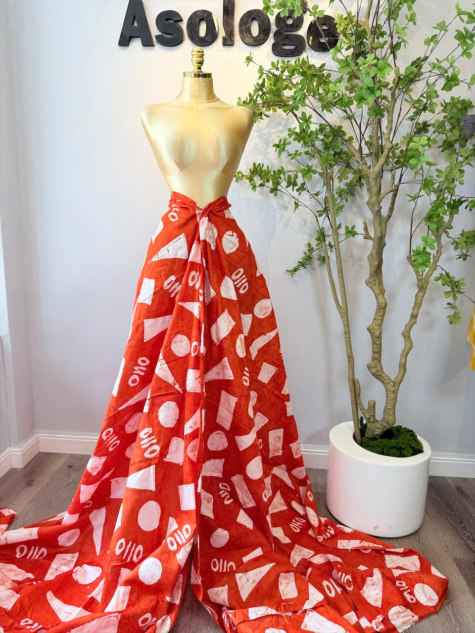 Orange Shapes Adire Brocade