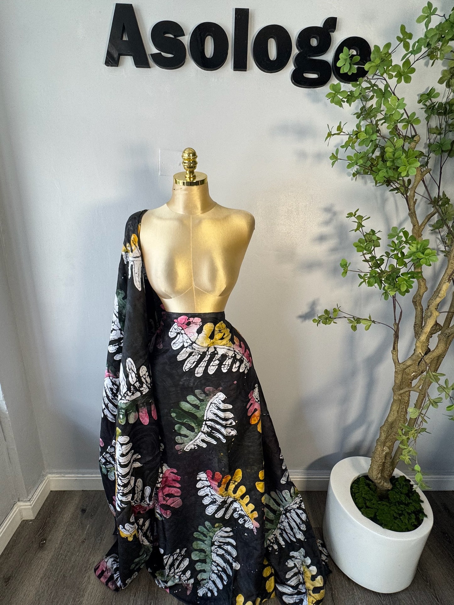 Multicolor Leafy Adire Brocade