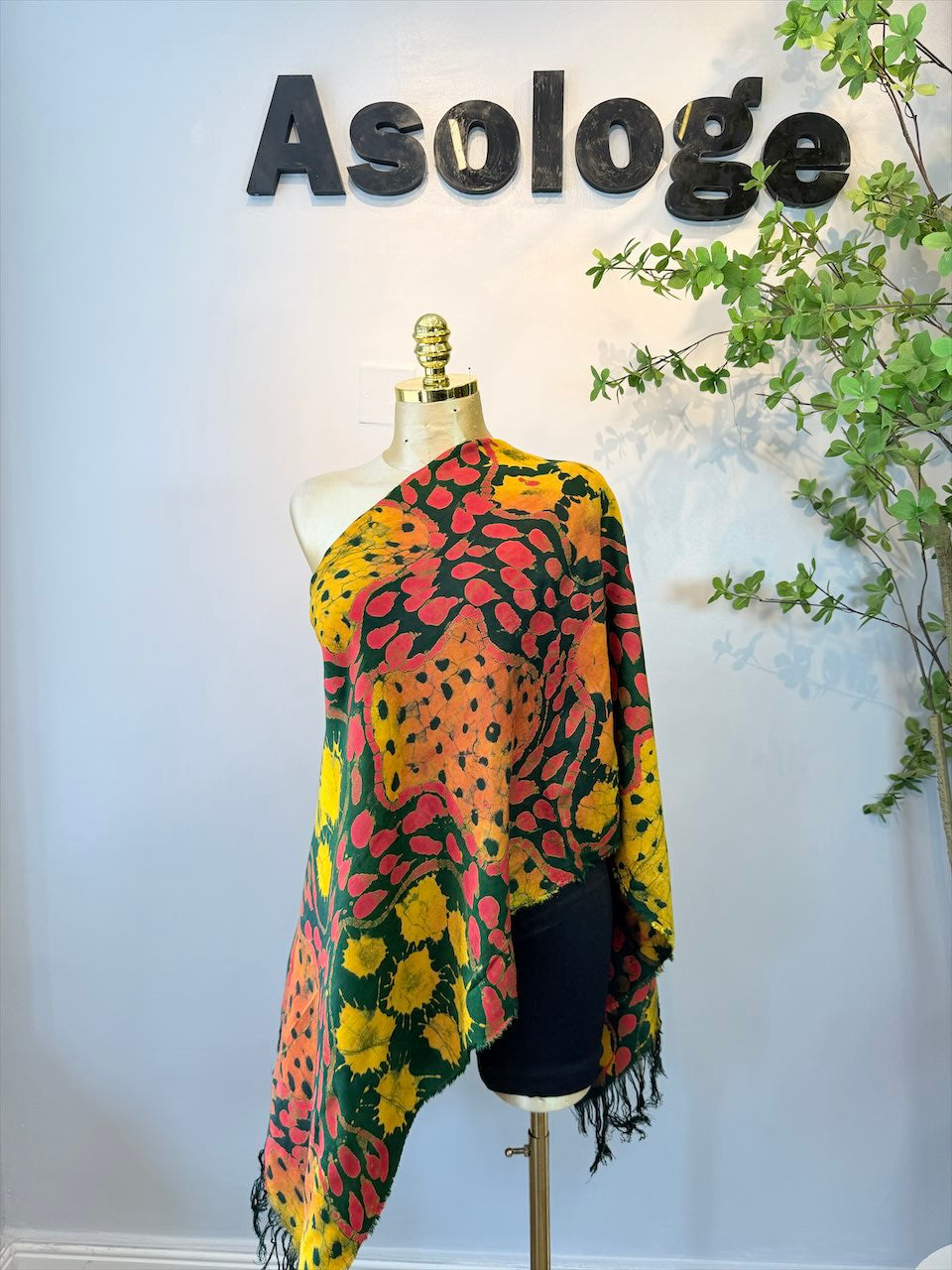 Bright Yellow Circles Batik Scarf