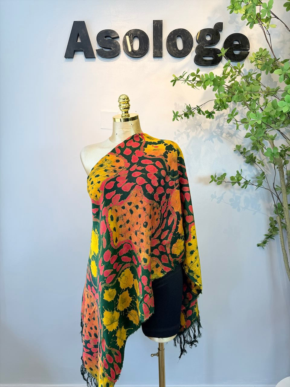 Bright Yellow Circles Batik Scarf