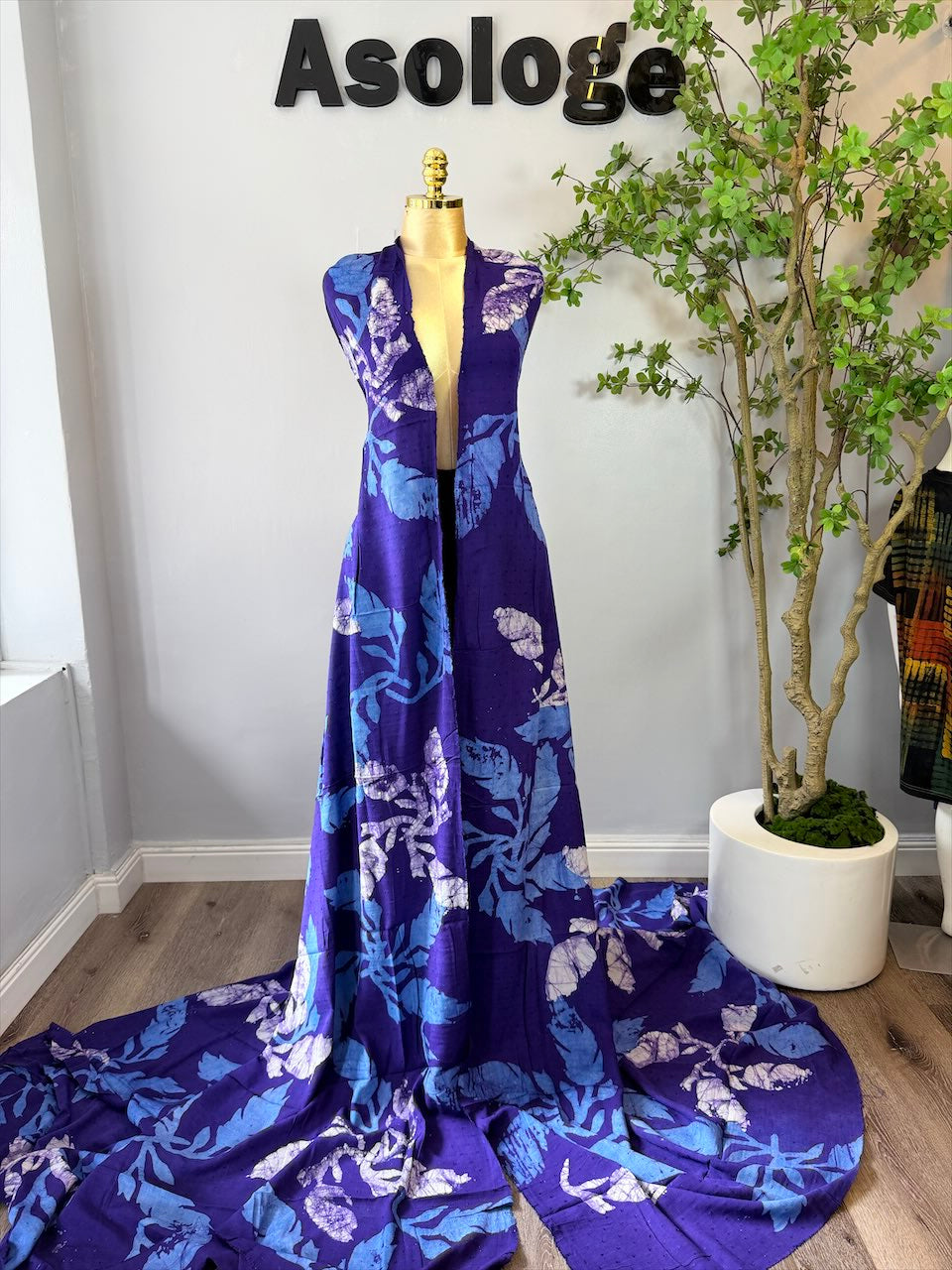 Blue Flower-Patterned Adire Cotton
