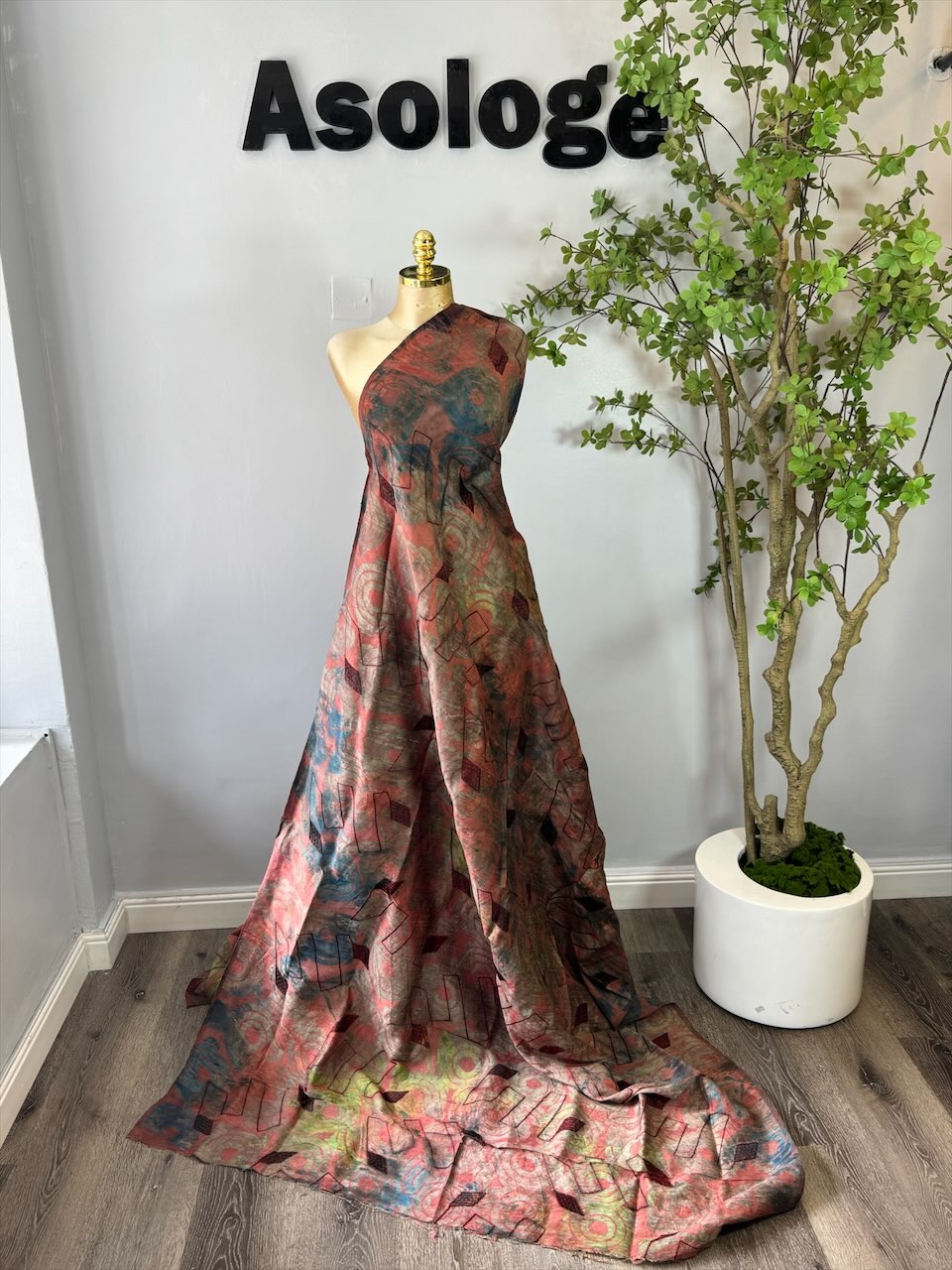 Beige Adire Patterned Silk