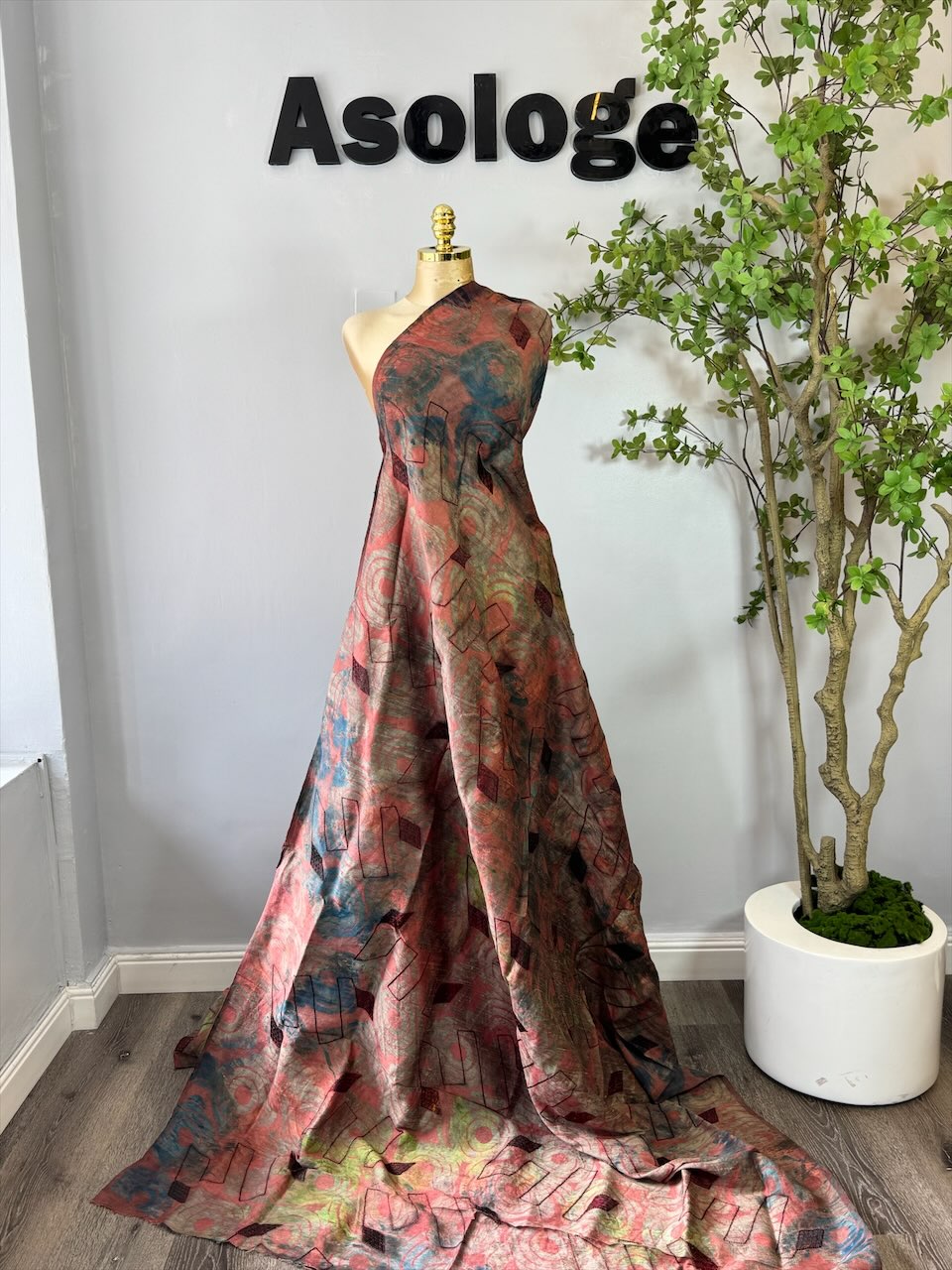 Beige Adire Patterned Silk