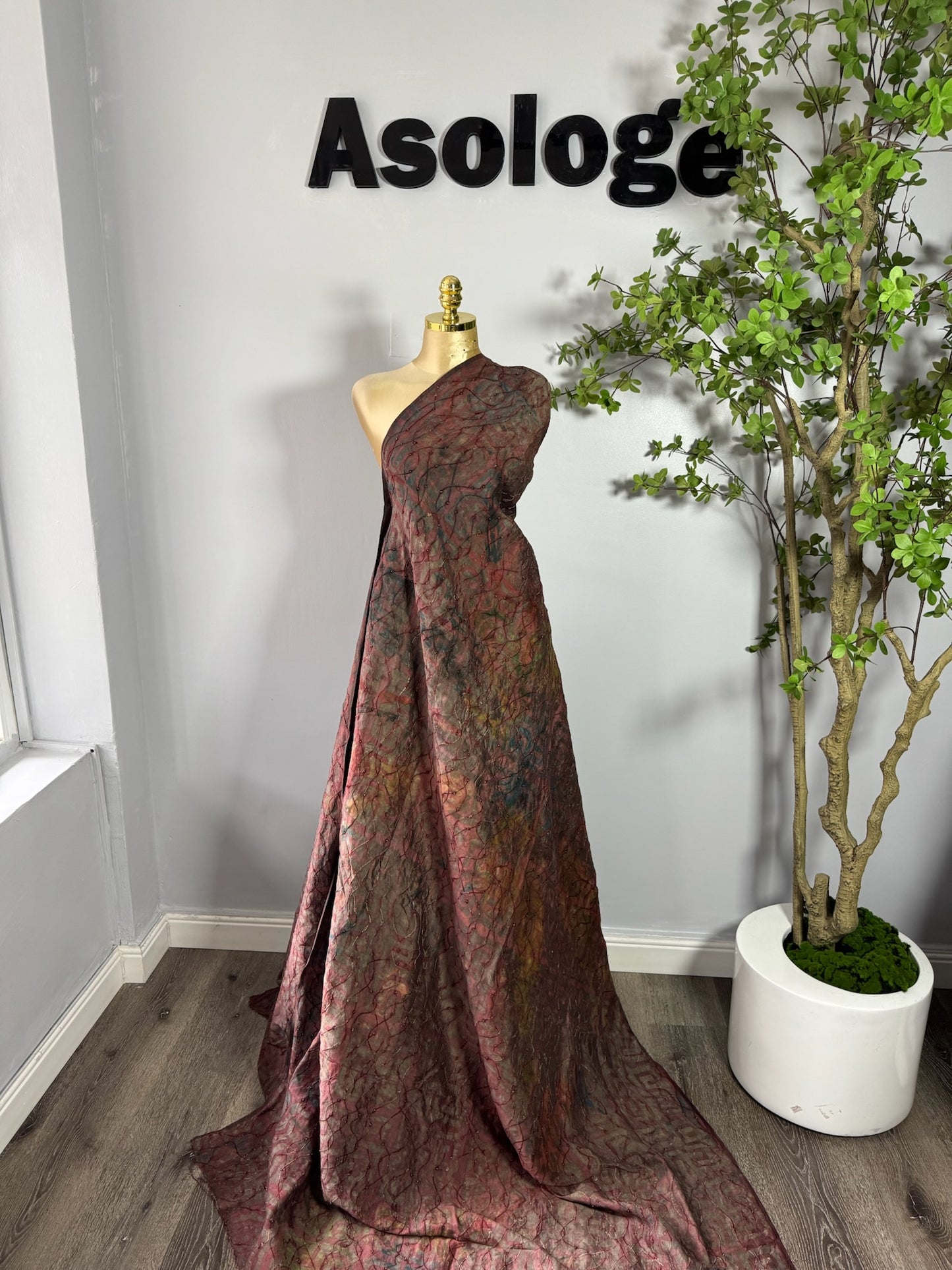 Beige Adire Patterned Silk