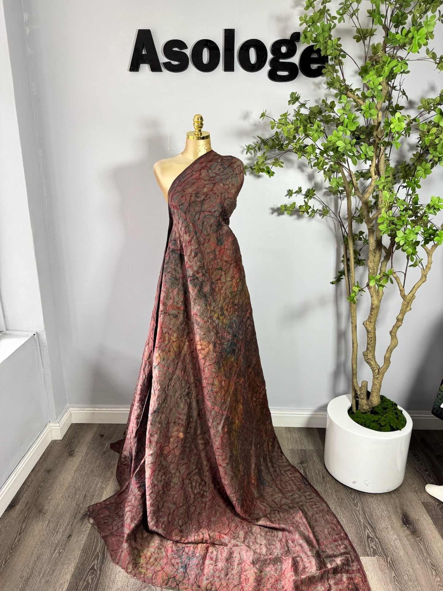 Beige Adire Patterned Silk