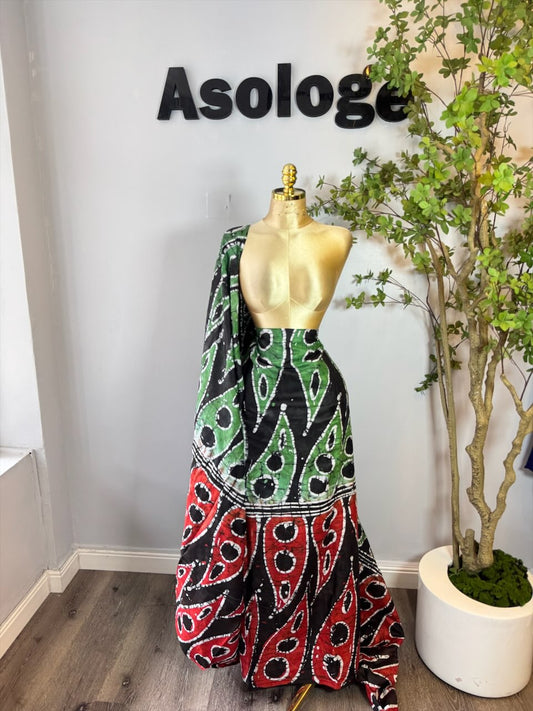 Green-Red Adire Brocade
