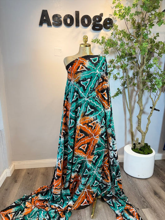 Teal Angled Adire Cotton