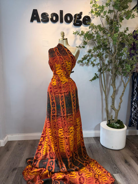 Bright Orange Adire chiffon