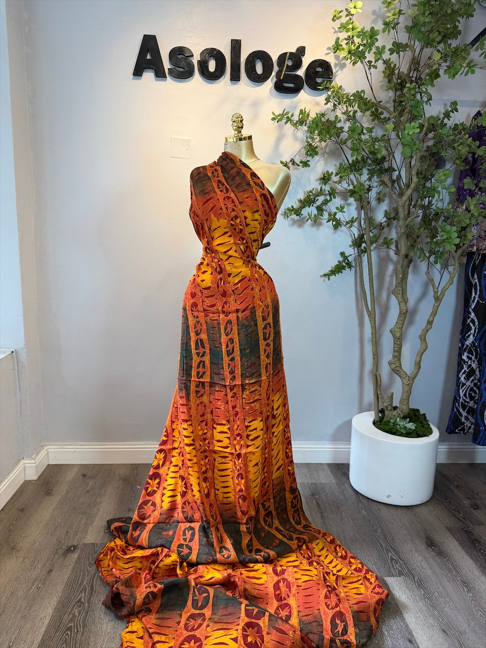 Bright Orange Adire chiffon