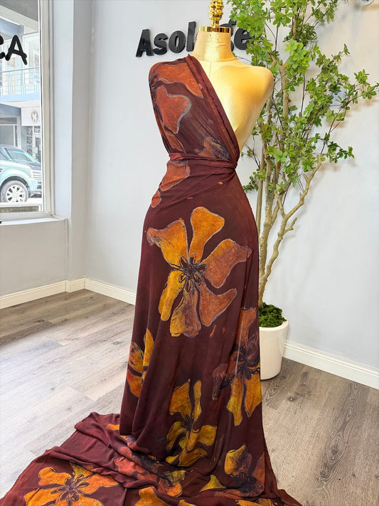 Maroon Flower Chiffon Adire