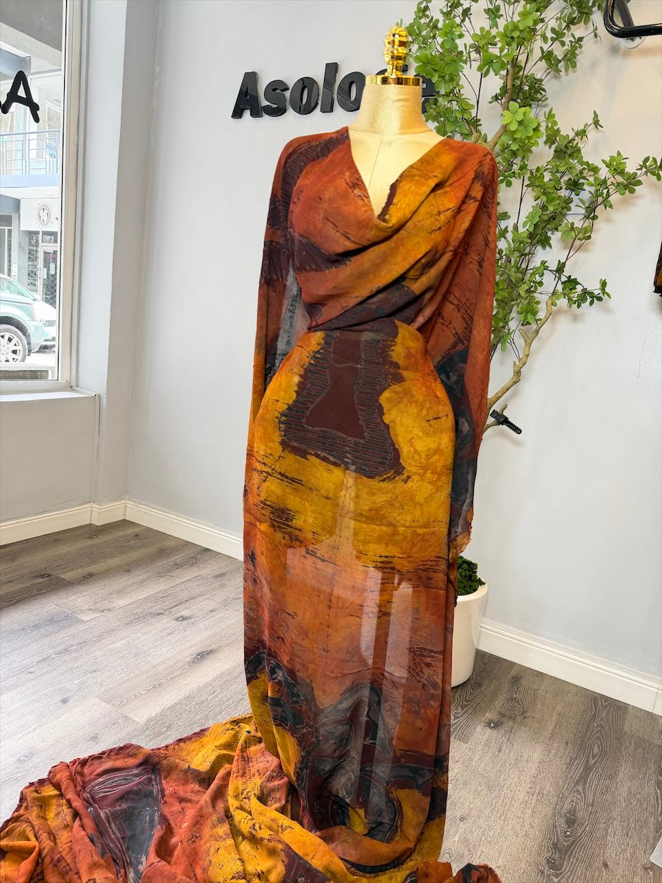 Dark Orange Chiffon Adire