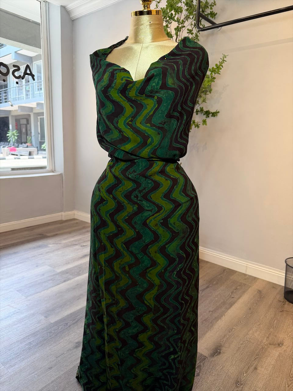 Green Adire Chiffon Zig-Zag